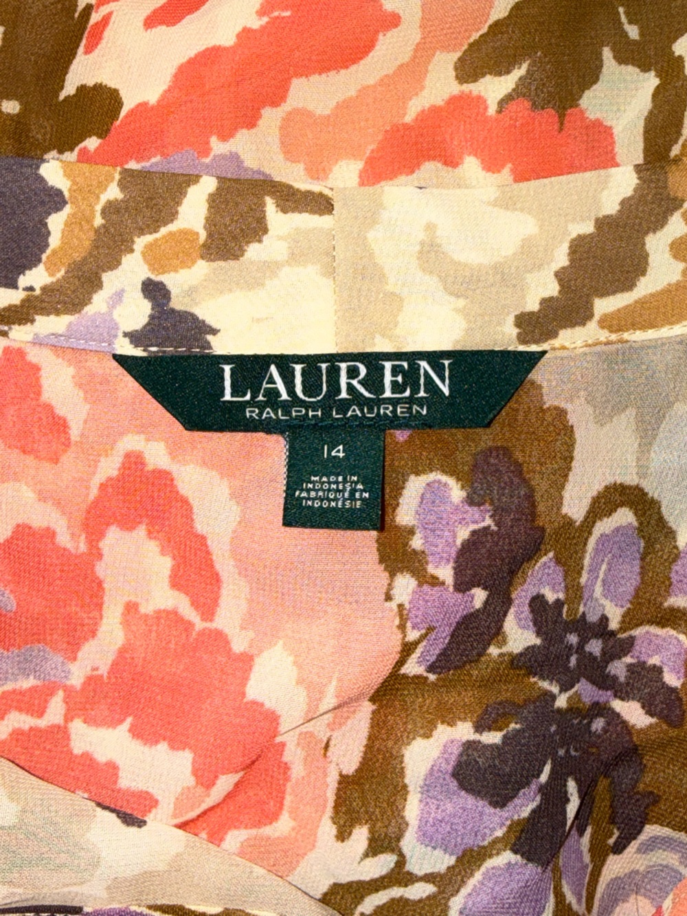 NWT - Ralph Lauren Floral Midi Dress in Coral, Olive & Lavender - Size 14 - Picture 2 of 6